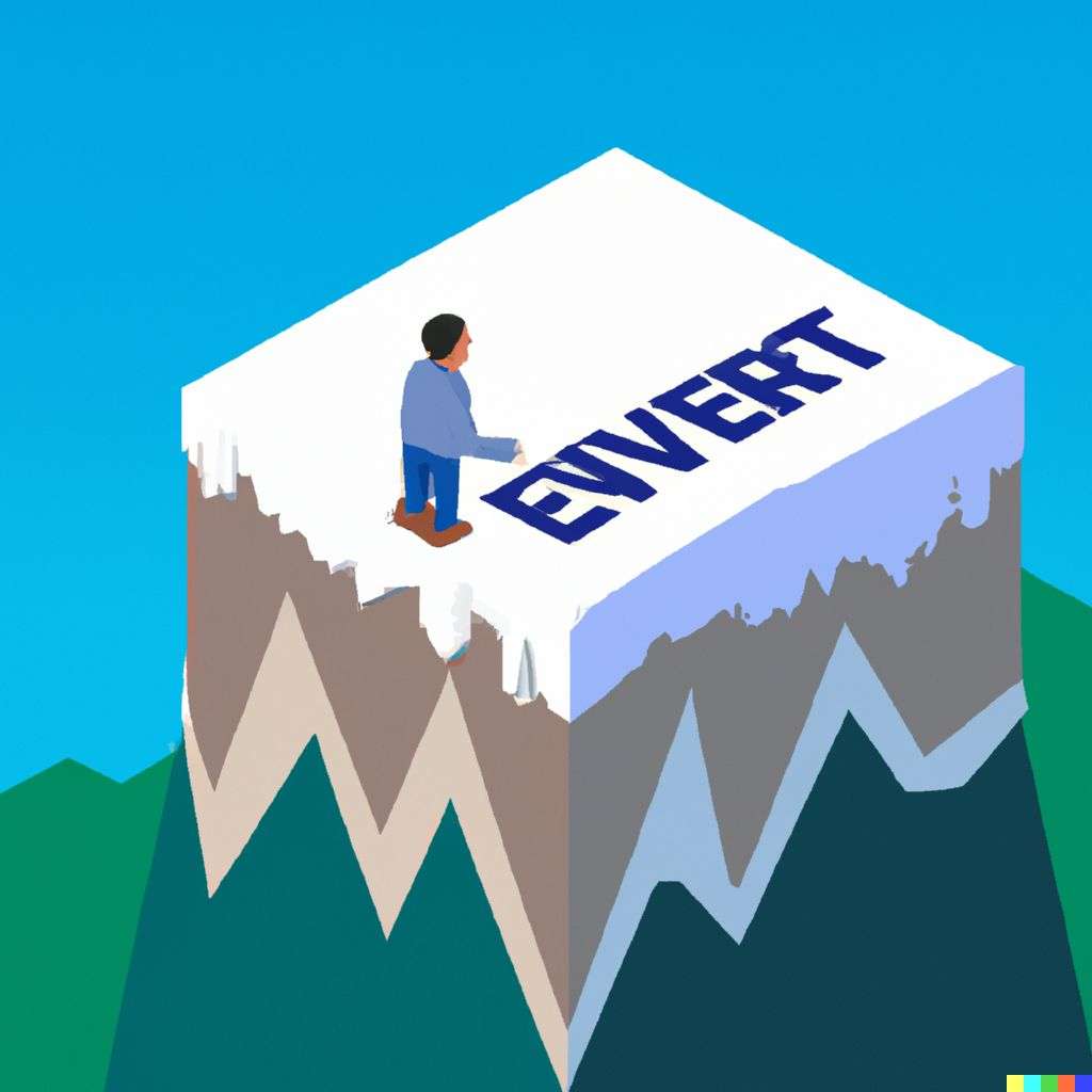 someone gazing at Mount Everest, isometric art